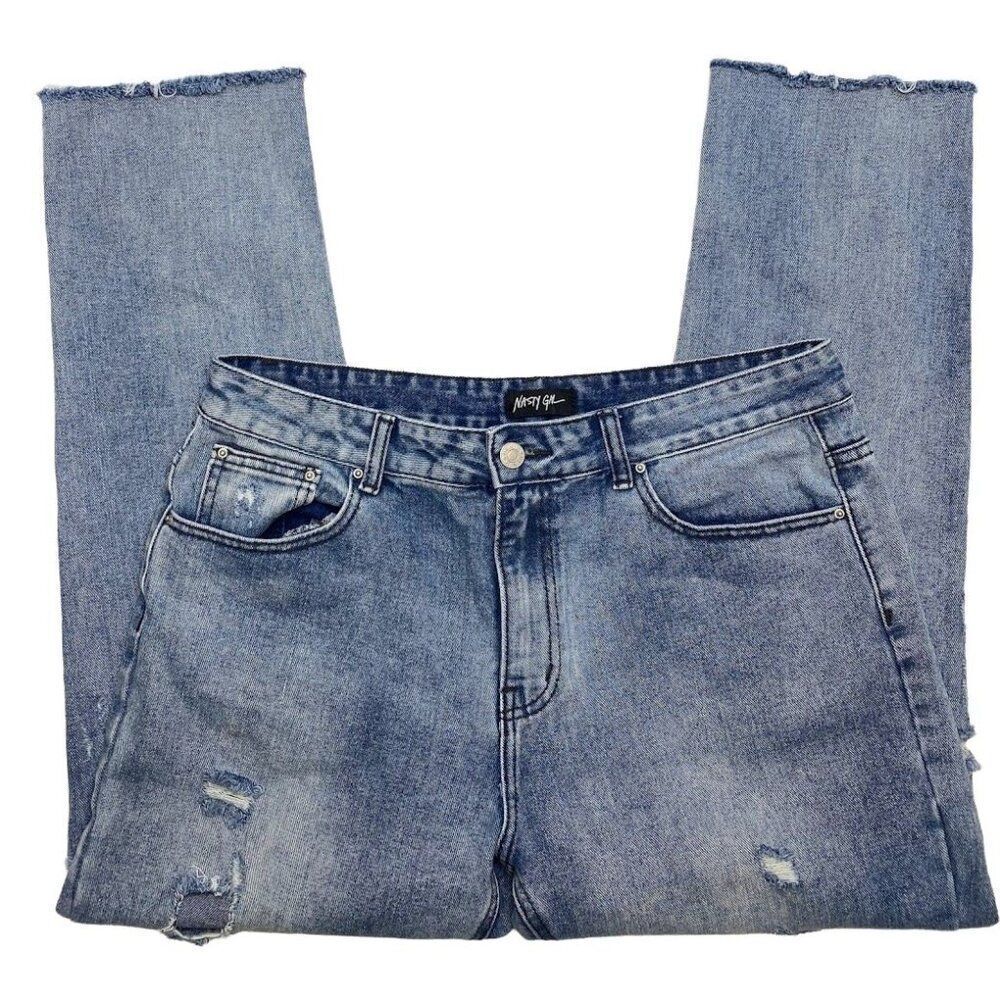Nasty Gal Capri Mom Jeans Women's 14 LARGE Distressed Ripped Faded Denim Pockets